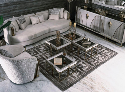 Luxus Garnitur Stoffsofa Sessel Wohnzimmer Couchtische Set 7tlg Grau